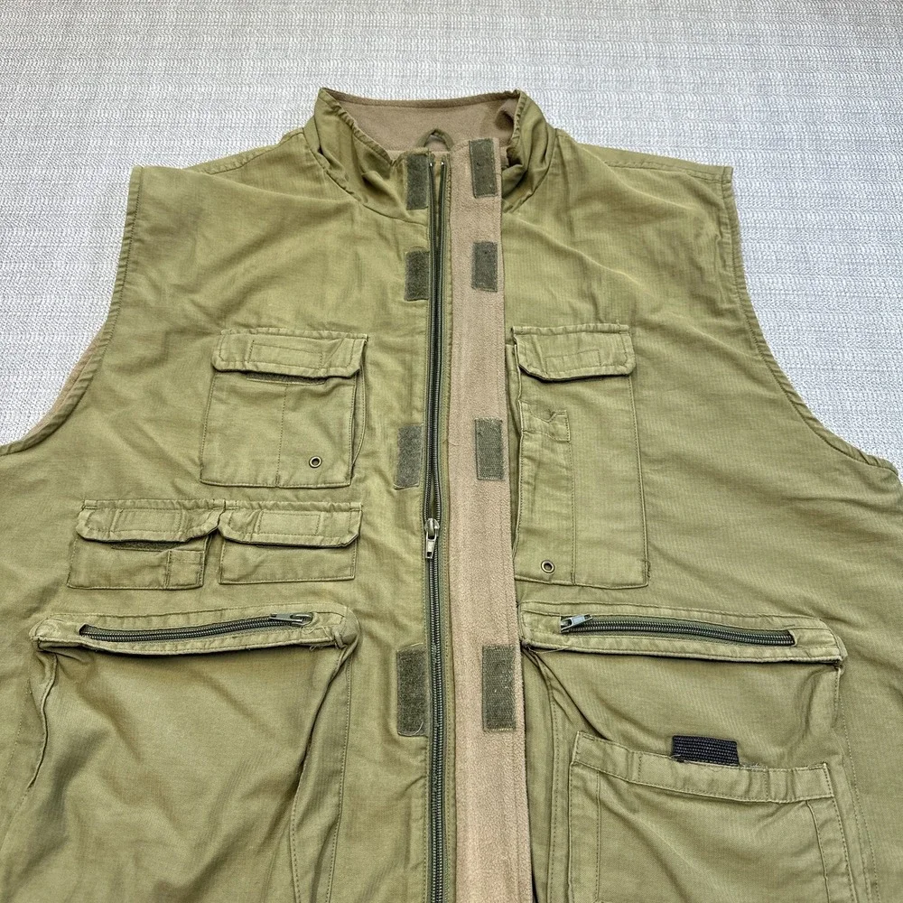 Khaki's by Arrow Fishing Vest Mens XL Green Utility Outdoor Safari Lined Pockets